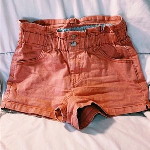Cinched High Waisted Peach Jean Shorts